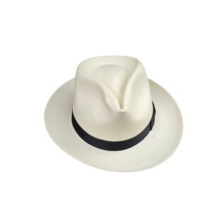 Stetson Panama Straw Fedora Hat XL Off-White Black Ribbon Band Made in Mexico
